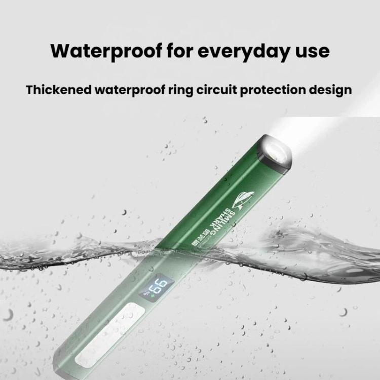 Green waterproof flashlight with sealed end cap and side white light