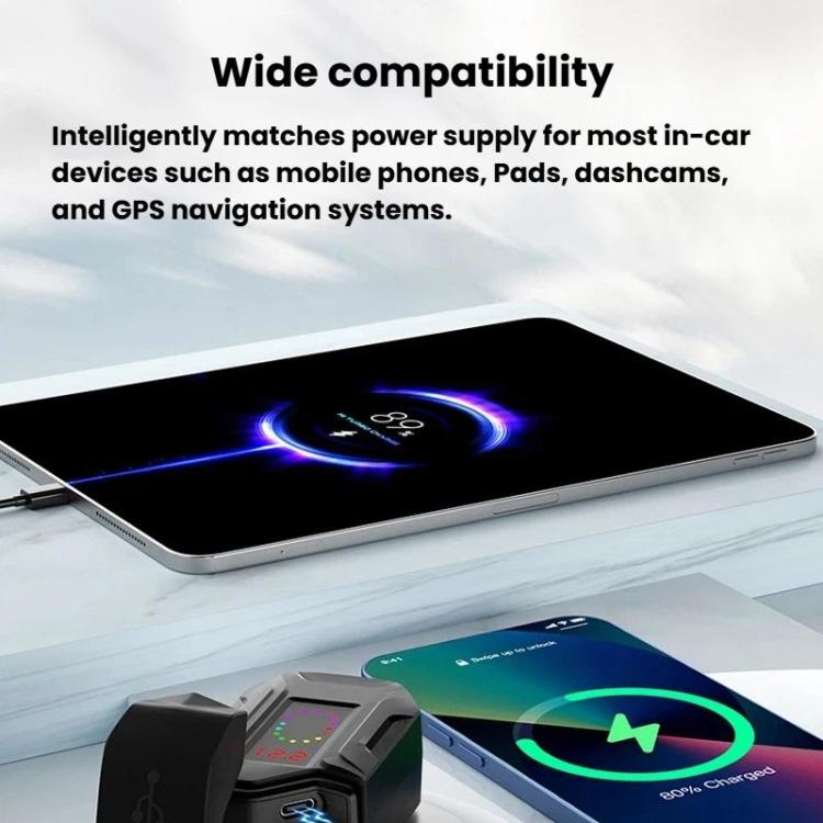 Motorcycle charger with retractable cable and front charging port for devices