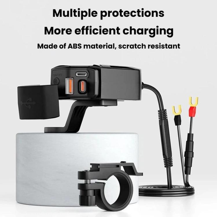 Motorcycle phone charger with multiple ports, ABS-style body and retractable cable