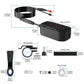 Black motorcycle charging unit with coiled retractable USB-C cable and compact profile