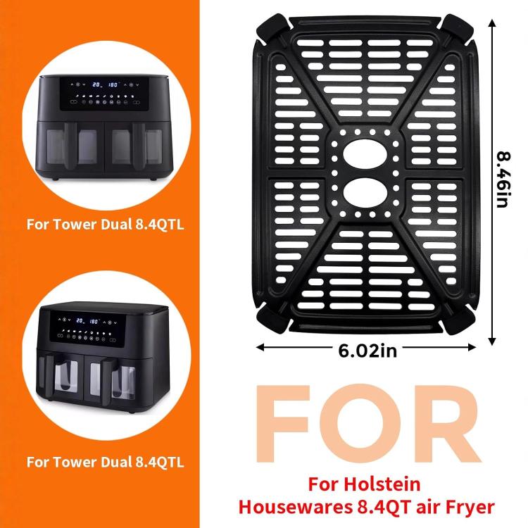 Black dual-basket air fryer crisper tray insert set with two vented platforms
