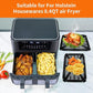 Black dual-basket crisper trays with fries, chicken, and a chicken piece