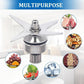 Stainless steel blender blade assembly with center hub, shown with multi-use icons