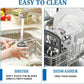 Blender blade assembly cleaning shown with water stream and dishwasher-safe graphic