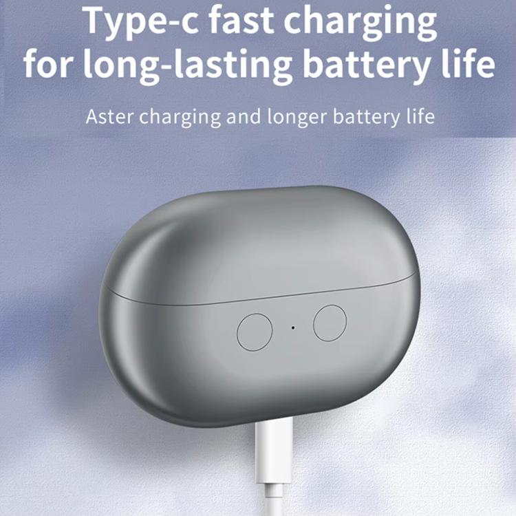 Gray electric nail clipper with closed flip cover and Type-C charging cable