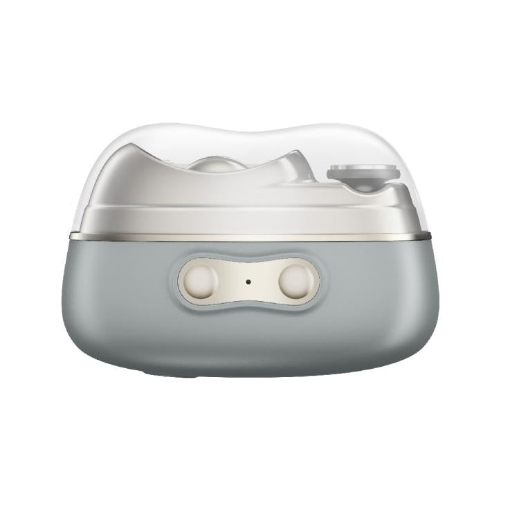 4-in-1 electric nail care kit with gray and white body and clear UV cover lid
