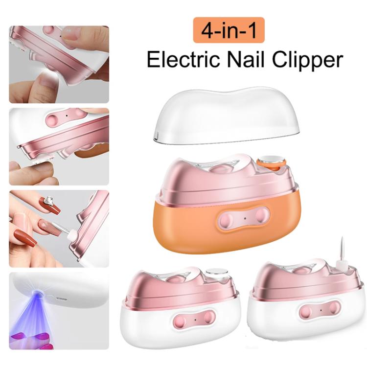 4-in-1 electric nail care kit, pink and orange with clear UV cover lid