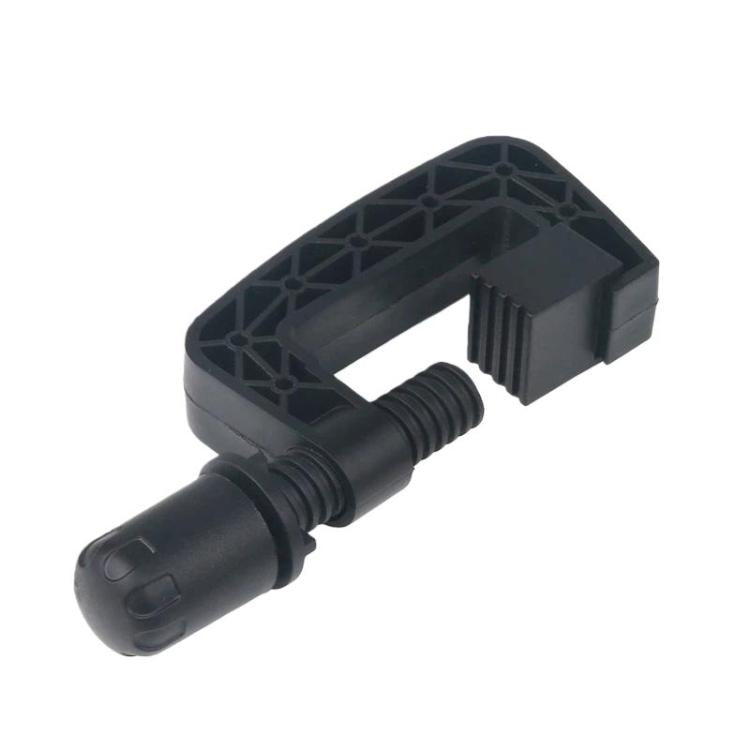 Gaming steering wheel mount clamp, black plastic clamp body with threaded fastener