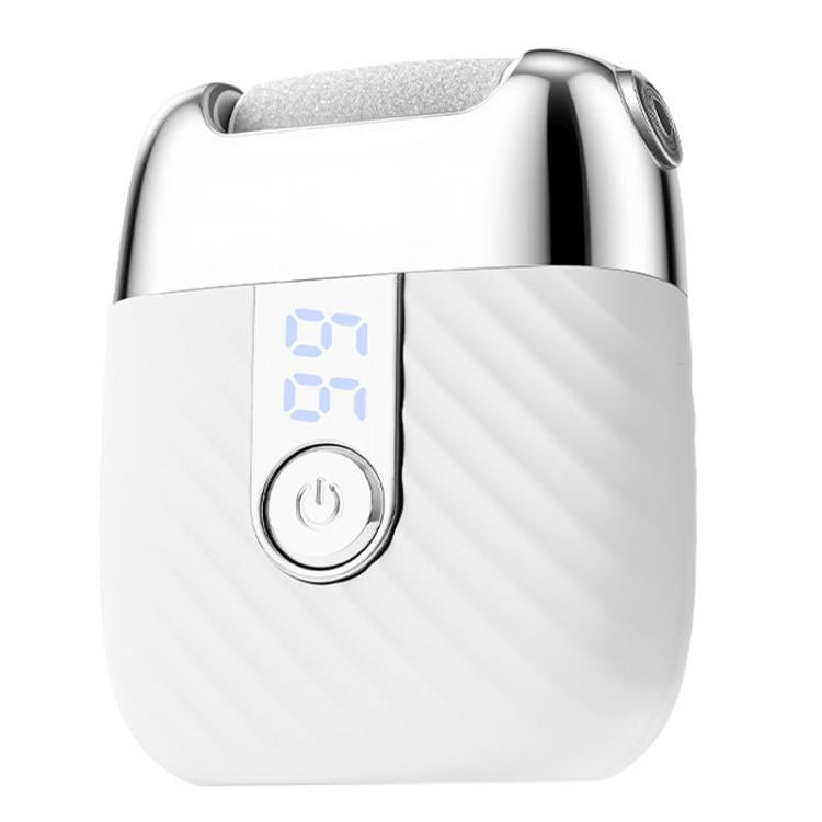 White rechargeable electric foot file with LED display and callus grinding head