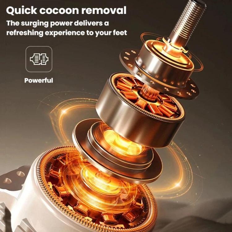Electric foot file with visible internal rotating drum and abrasive parts
