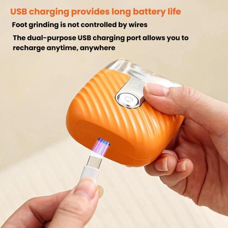 Orange rechargeable electric foot file with USB charging port and LED display