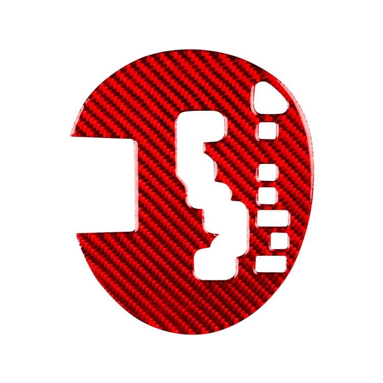 Carbon fiber gear shift panel sticker, red round design with cutout and stripe