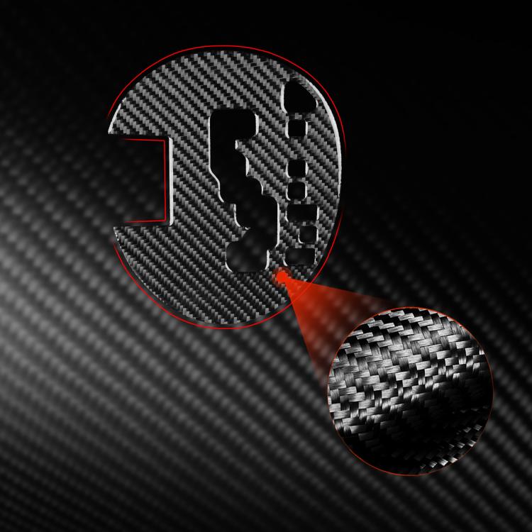 Carbon fiber gear shift panel sticker, black round design with red edge trim