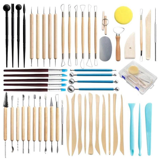 Pottery sculpting tool set with dotting pen and engraving needles, 57-piece assortment