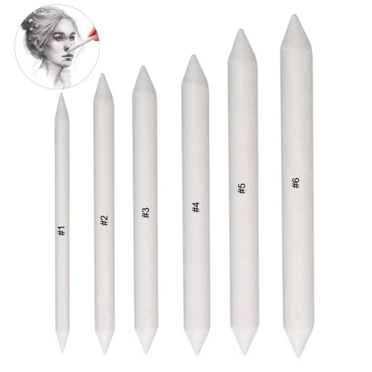 Numbered white paper blending sticks with pointed tips, sketching tool set