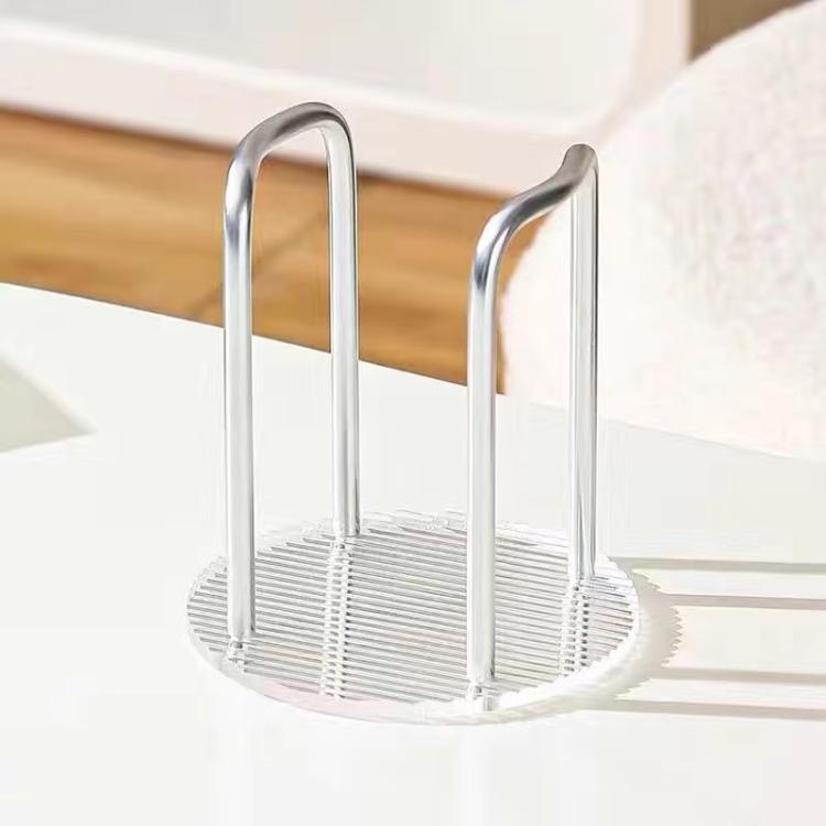 Silver acrylic cup holder for paper cups, two slots and clear ridged base