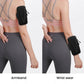 Reflective armband phone bag worn on arm and wrist; black bag with reflective stripe