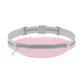 Pink waist pack with reflective strip, zippered phone pocket, and adjustable strap