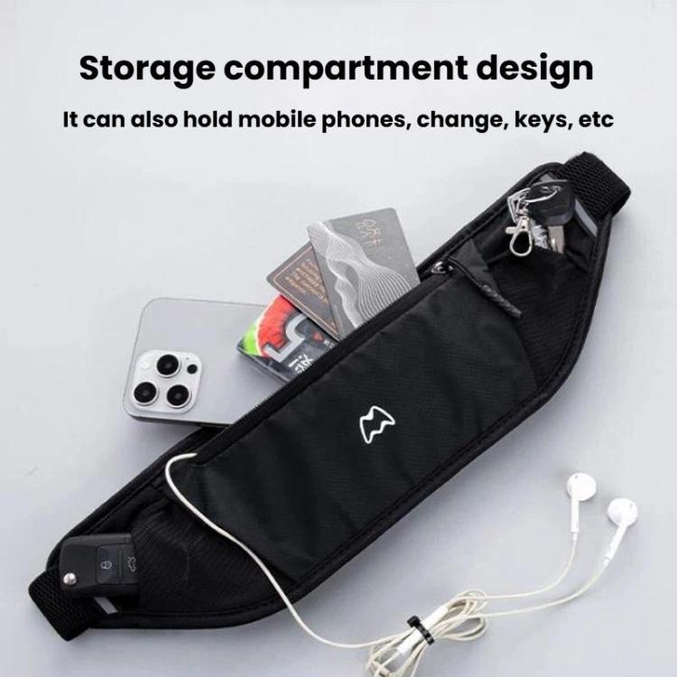 Black waist pack with zip pocket holding phone, keys, and small items