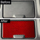 Red carbon-fiber cupholder insert sticker on center console tray, left-hand drive