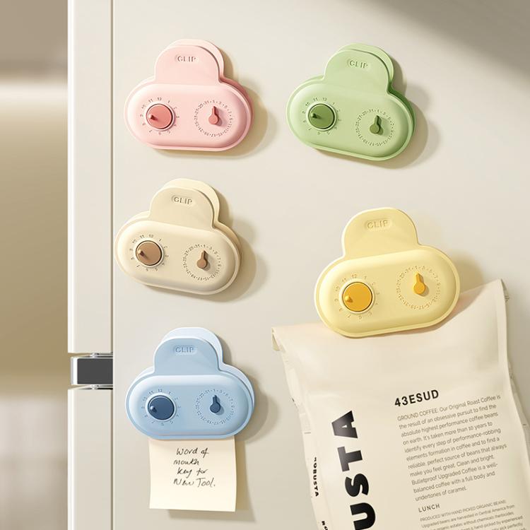 Set of 5 magnetic refrigerator sealing clips with date-ring dials in pastel colors