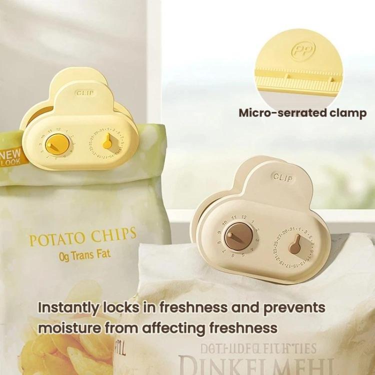 Yellow magnetic sealing clip with micro-serrated clamp and date-ring dial