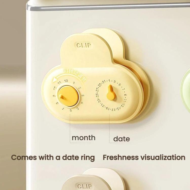 Yellow magnetic date-ring sealing clip with month and date dials