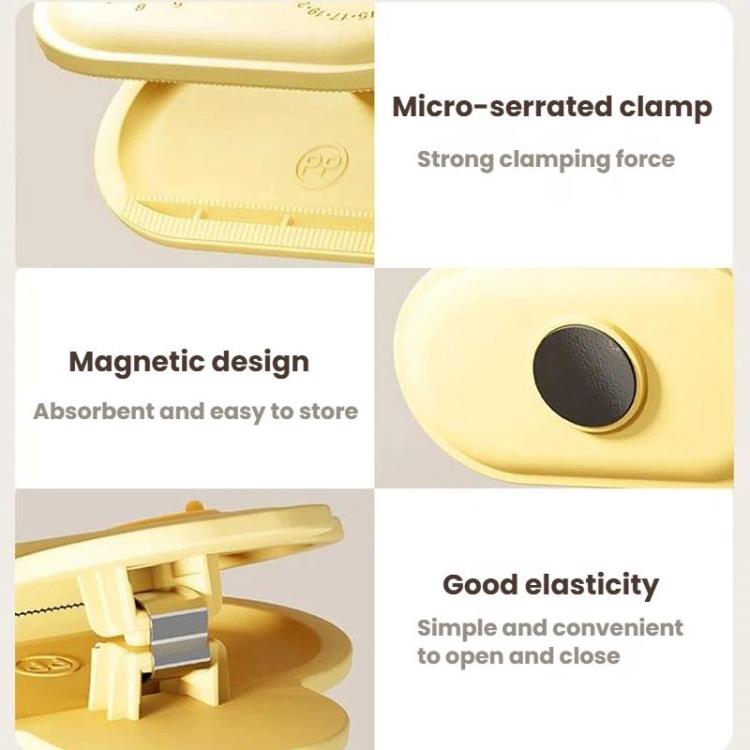 Magnetic sealing clip with micro-serrated clamp and date-ring dial for fridge storage