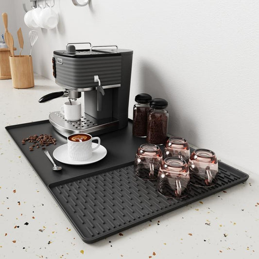 Silicone Coffee Machine Mat Non-Slip Heat-Resistant Draining Tray For Dining Table, Horizontal Stripes Black, Horizontal Stripes Grey, Vertical Stripes Black, Vertical Stripes Grey, Loop Pattern Black, Loop Pattern Grey