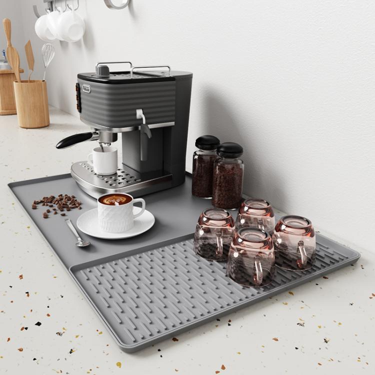 Silicone Coffee Machine Mat Non-Slip Heat-Resistant Draining Tray For Dining Table, Horizontal Stripes Black, Horizontal Stripes Grey, Vertical Stripes Black, Vertical Stripes Grey, Loop Pattern Black, Loop Pattern Grey