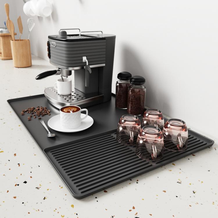 Silicone Coffee Machine Mat Non-Slip Heat-Resistant Draining Tray For Dining Table, Horizontal Stripes Black, Horizontal Stripes Grey, Vertical Stripes Black, Vertical Stripes Grey, Loop Pattern Black, Loop Pattern Grey