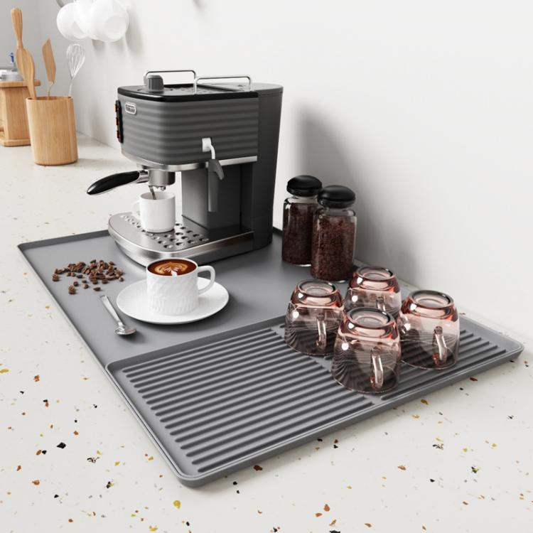 Silicone Coffee Machine Mat Non-Slip Heat-Resistant Draining Tray For Dining Table, Horizontal Stripes Black, Horizontal Stripes Grey, Vertical Stripes Black, Vertical Stripes Grey, Loop Pattern Black, Loop Pattern Grey
