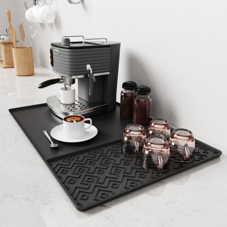 Silicone Coffee Machine Mat Non-Slip Heat-Resistant Draining Tray For Dining Table, Horizontal Stripes Black, Horizontal Stripes Grey, Vertical Stripes Black, Vertical Stripes Grey, Loop Pattern Black, Loop Pattern Grey