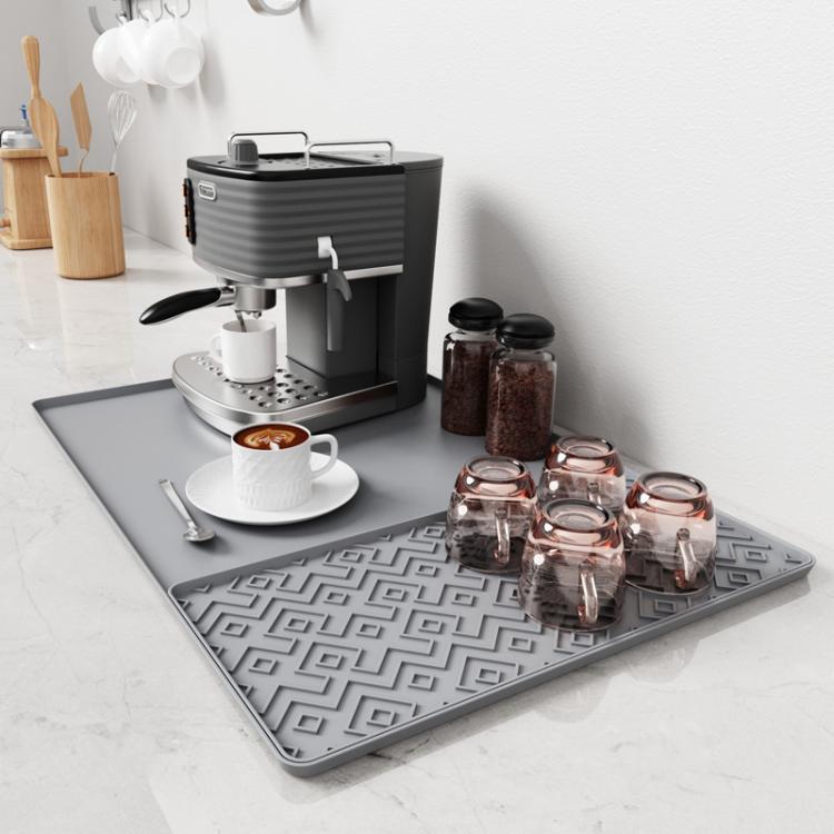 Silicone Coffee Machine Mat Non-Slip Heat-Resistant Draining Tray For Dining Table, Horizontal Stripes Black, Horizontal Stripes Grey, Vertical Stripes Black, Vertical Stripes Grey, Loop Pattern Black, Loop Pattern Grey
