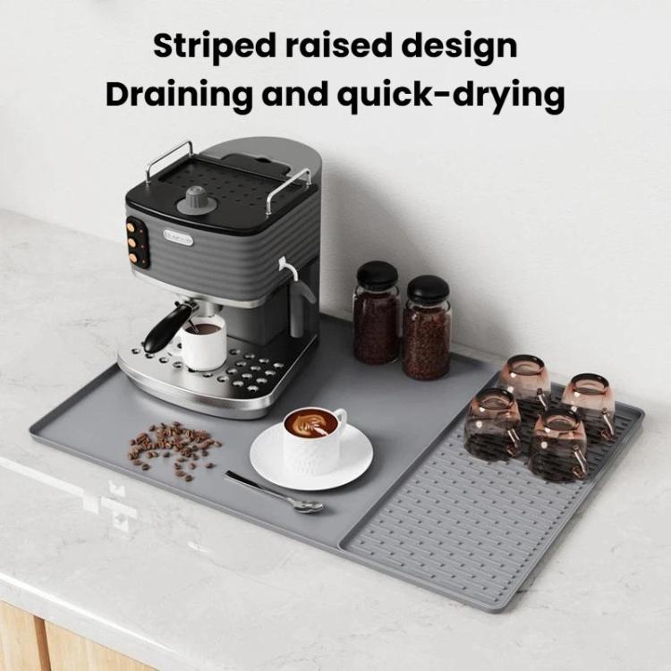 Silicone Coffee Machine Mat Non-Slip Heat-Resistant Draining Tray For Dining Table, Horizontal Stripes Black, Horizontal Stripes Grey, Vertical Stripes Black, Vertical Stripes Grey, Loop Pattern Black, Loop Pattern Grey