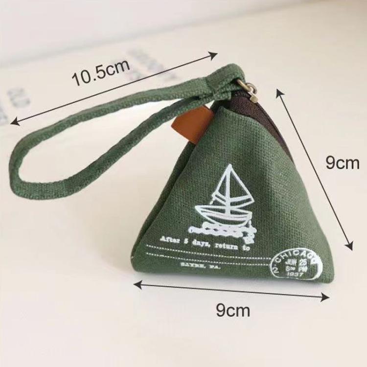 Green zongzi-shaped canvas coin purse, 10.5cm x 9cm, with loop strap