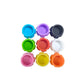 Assorted reusable insulin bottle caps in colors: blue, purple, dark gray, green, red, white, orange