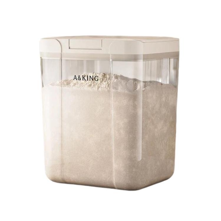 Transparent plastic cereal storage bucket with white press flip lid, empty compartments