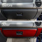 Red carbon-fiber look interior passenger door panel sticker set, 3-piece (LHD).