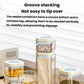 Vacuum food storage jars, clear canisters with blue lids and stackable white bases