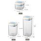 Vacuum food storage jars in 380ml, 1100ml, and 1800ml sizes with blue lids