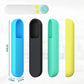 Silicone remote controller case sizes shown in blue, black, mint green, and yellow