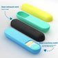 Silicone remote controller case with rear vent opening, shown in blue and black