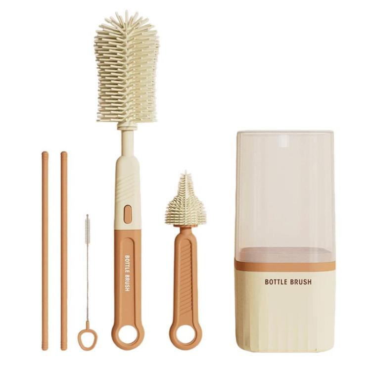 Multifunctional Straight Handle Silicone Bottle Brush Portable Water Cup Cleaning Brush Set