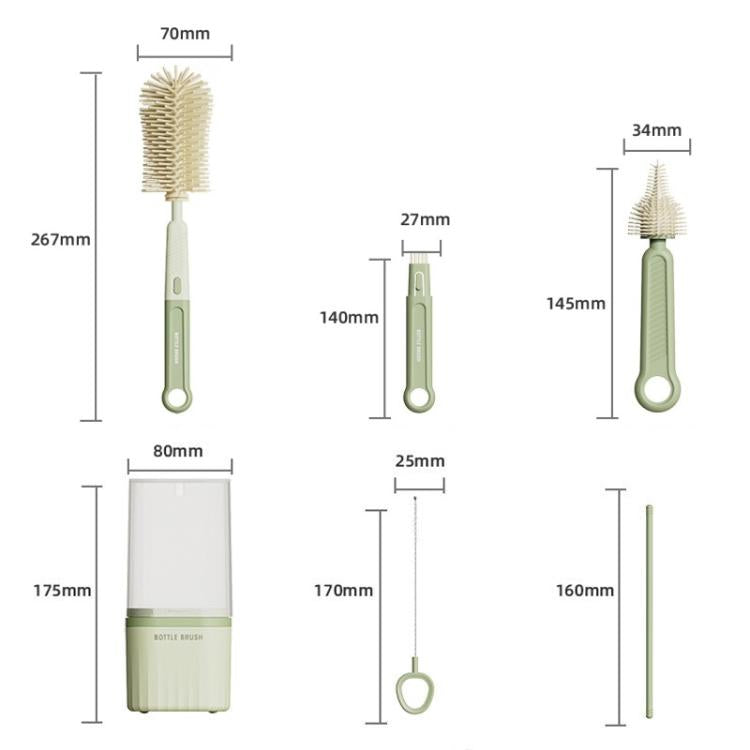 Multifunctional Straight Handle Silicone Bottle Brush Portable Water Cup Cleaning Brush Set