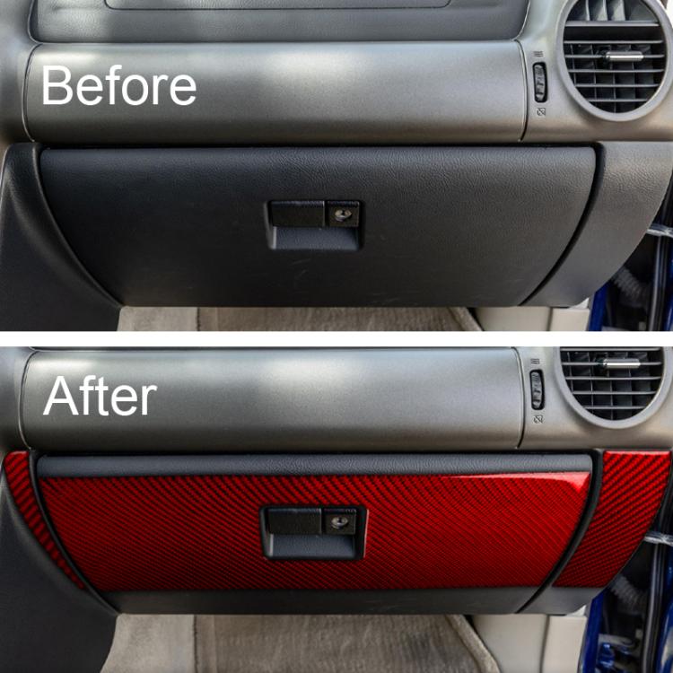 Installed interior door panel sticker set, red carbon-fiber trim with black borders