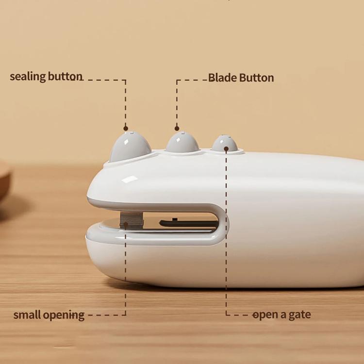 Mini bag sealer diagram view, showing sealing buttons and blade button areas.