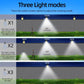 Solar clip-on motion light graphic showing three light modes and sensor angle