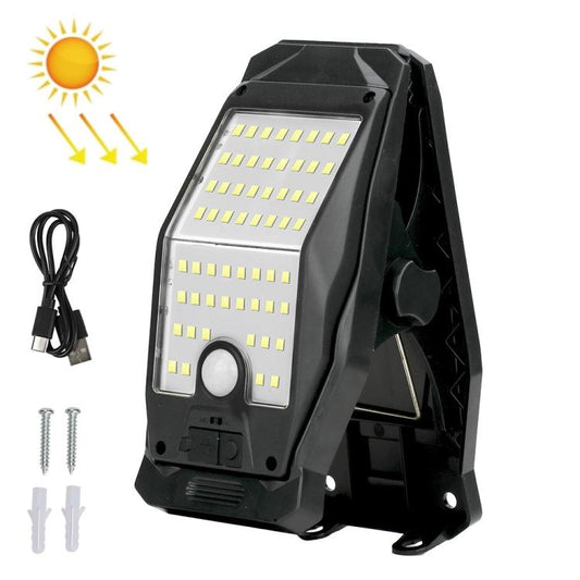 Black solar clip-on wall light, angled view, LED strips with motion sensor