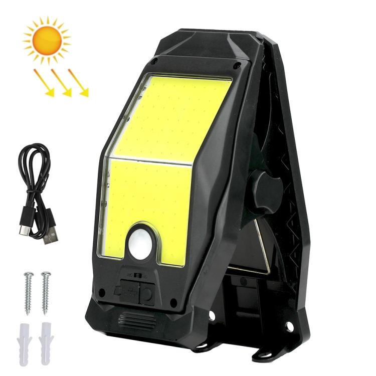 Black solar clip-on wall light with bright COB-style panel and motion sensor